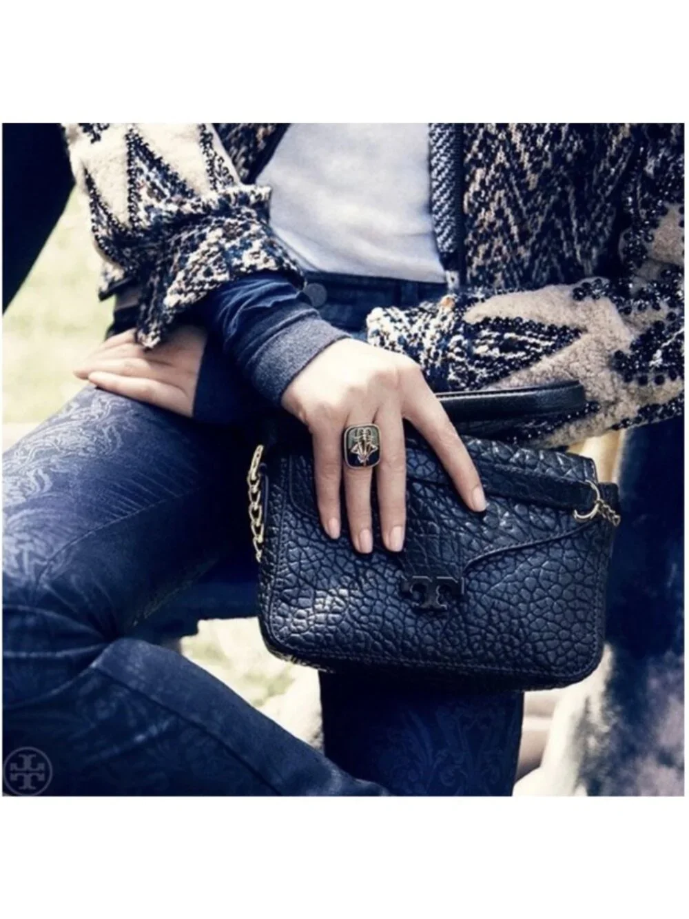 Tory Burch Parkan Crossbody Black Pebbled Handbag